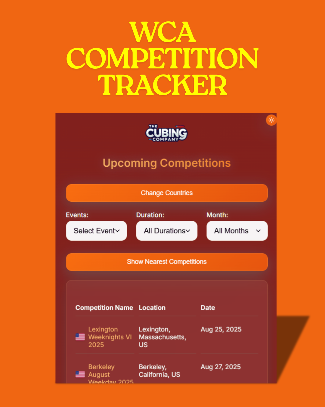 WCA Competitions Tracker
